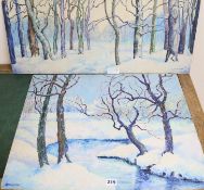 Cyril Saunders Spackman, two oils on canvas, winter scenes, signed, largest 50.5 x 61.5cm