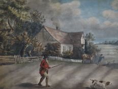 19th century English School, watercolour, shooting scene, 24 x 35cm