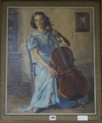 Raymond Lenox Jeltz, oil on board, 'Cellist', 54 x 44cm