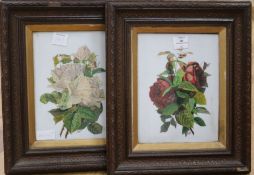 A pair of glass panel rose paintings