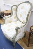 A Louis XV style painted fauteuil