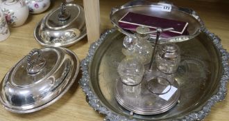 A silver plated tray and mixed plated ware