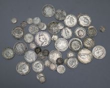A collection of British pre-1920 silver coinage, George III and later, mixed condition, 11.8oz