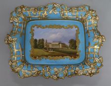 A Chamberlain & Co. Worcester shaped rectangular dish, painted with a scene of Witley Court,