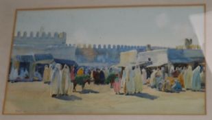 Richard Henry Kitson, watercolour, 'The Market Khairuarn, Tunisia, 23 x 39cm