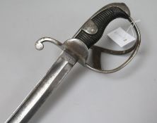 A heavy cavalry sabre, the back edge of the blade stamped FW over 50, crow's foot stamp