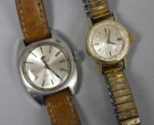 An Omega 18ct gold lady's wristwatch and a Tissot Seastar stainless steel lady's wristwatch