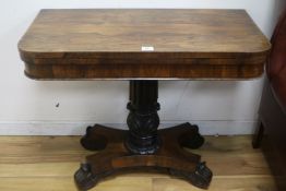 A rosewood card table, W.92cm