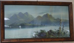 E. Earp, c.1900, pair of watercolours, lake scenes, 25 x 52.5cm