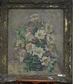 Lyndon Dimond, oil on board, Still life of a jardiniere of flowers, signed, 72 x 61cm