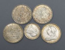 Four Victoria shillings and a sixpence, 1900 (F-VF)