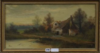 H. James, oil on canvas, a country house, signed, 28 x 60cm