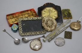 A tortoiseshell clock and mixed collectables