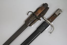 A Japanese Type 30 bayonet, with iron scabbard and leather belt frog for Type 38 rifle and a Turkish