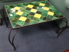 A tile top metal base coffee table