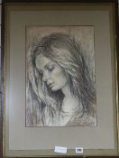 K. Blond, pastel of a lady, dated 1980, 45 x 31cm