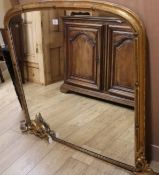 A Victorian gilt framed overmantel mirror, W.142cm (a.f.)