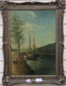 Dauge, oil on canvas, canal scene, signed, 53 x 37cm
