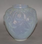 A Sabino, Paris opalescent glass vase, of ovoid form, moulded with chrysanthemum, approx. H.7in.