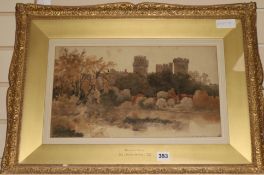 Peter de Wint, watercolour, Warwick Castle, 25 x 42.5cm