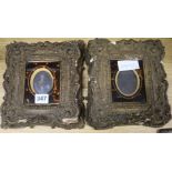 Two early photographs in a tortoiseshell and gilt frame, 10 x 8.5cm