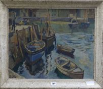 Robert Sidney Rendle Wood (1894-1986), oil on canvas, harbour scene, signed, 43 x 45cm