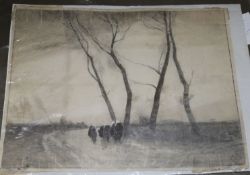 William Tatton Winter, pencil and watercolour landscape and another in pencil or lithograph, 24 x