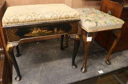 A Japanese lacquered piano stool and another stool, W.54cm and W.48cm