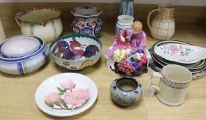 A quantity of pottery including a Moorcroft plate, a Doulton bowl, etc.