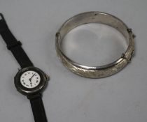 A George V silver watch, London 1916 and a silver bangle