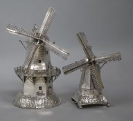 A Dutch large silver model of a windmill and a similar smaller model (2) 9.16oz., 20.5 and 15.5cm