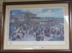 After Terence Cuneo, print, 'Derby Day', signed in pencil, 41 x 70cm