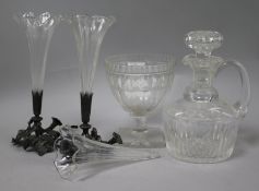 A pair of epergnes, a rummer and a decanter