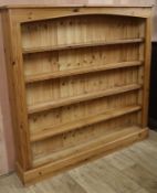 A pine open bookcase, W.140cm