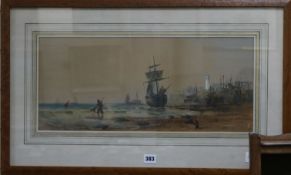 W. L. Leith, watercolour, harbour scene, signed, 23 x 54cm