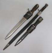 Three German knife bayonets; an M1898 n/A pattern, the blade stamped Erfurt below a crown, unit