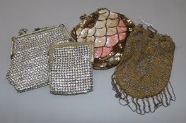 Two diamonte evening bags, dew sequin bag and Edwardian bead and cut steel bag