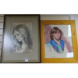 K. Blond, pastel of a lady, dated 1980, 45 x 31cm and a pastel portrait of a girl, 49 x 39cm