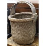 A Chinese wood and wickerwork basket, W.38cm