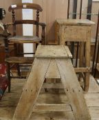 A Victorian elm topped stool, pine steps and a child's high chair (3)