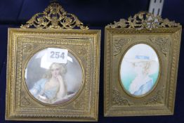 Two French ormolu framed miniatures, largest 9 x 9cm