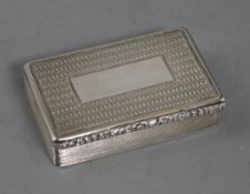 A William IV silver snuff box Maker W.S. Birmingham 1830, 3in.