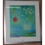 Emma Davis, silkscreen, Mint Green Poppies, 72 x 60cm