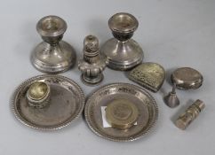 A pair of silver nut dishes and a quantity of small silver items