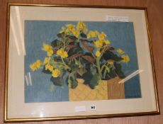 Brian Senior, acrylic on paper, 'Yellow Begonias", signed, 43 x 57cm