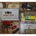 A collection of toy model cars including Tootsietoys