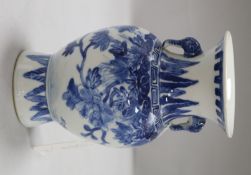 A blue and white Chinese two handled vase