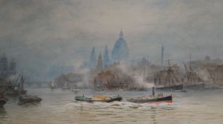 Sir Hubert Medleycott, watercolour, St. Pauls and the Thames "London Pool", signed and dated 1913,