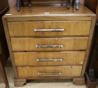 An Art Deco walnut chest of four drawers, W.80cm