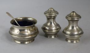 A George V silver three piece condiment set